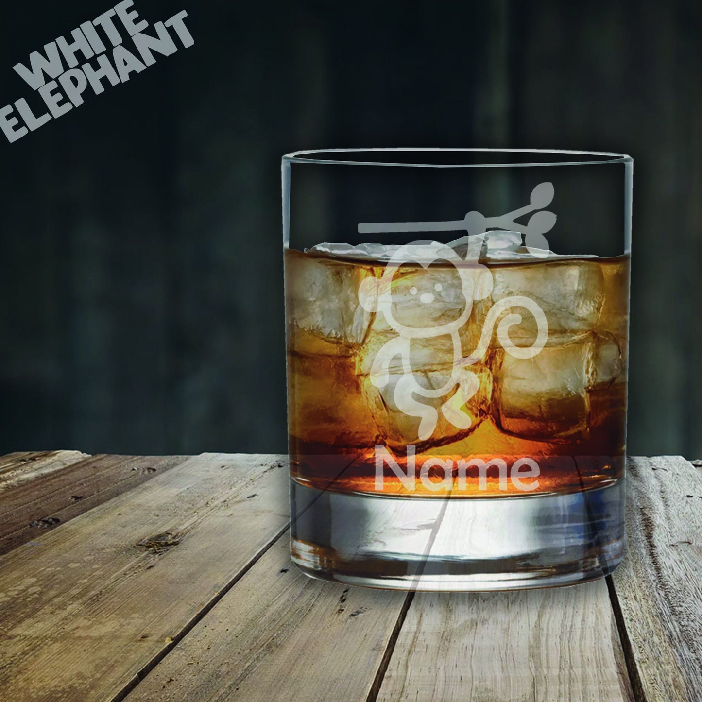 Personalised Monkey Laser Etched Whiskey / High-Ball / Pint / Tankard Glass