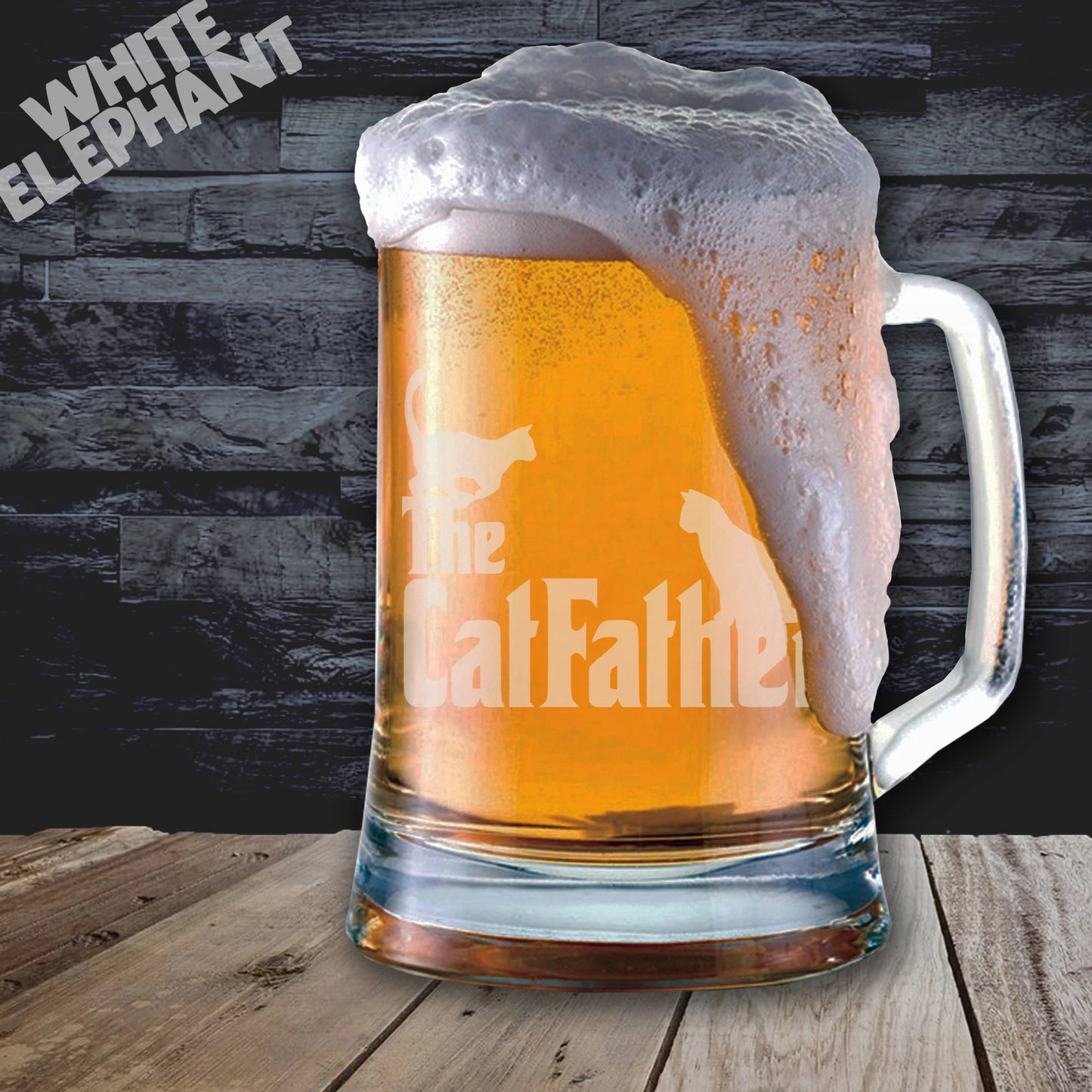 Cat Father Glass Laser Etched Whiskey, Highball, Pint or Tankard