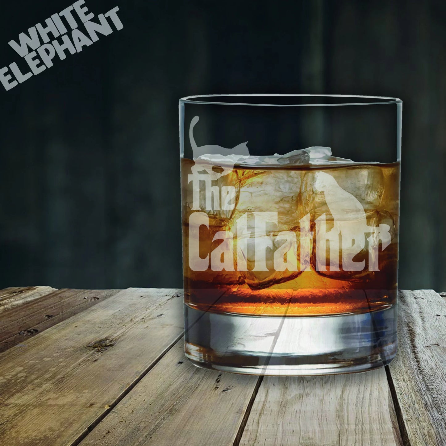 Cat Father Glass Laser Etched Whiskey, Highball, Pint or Tankard