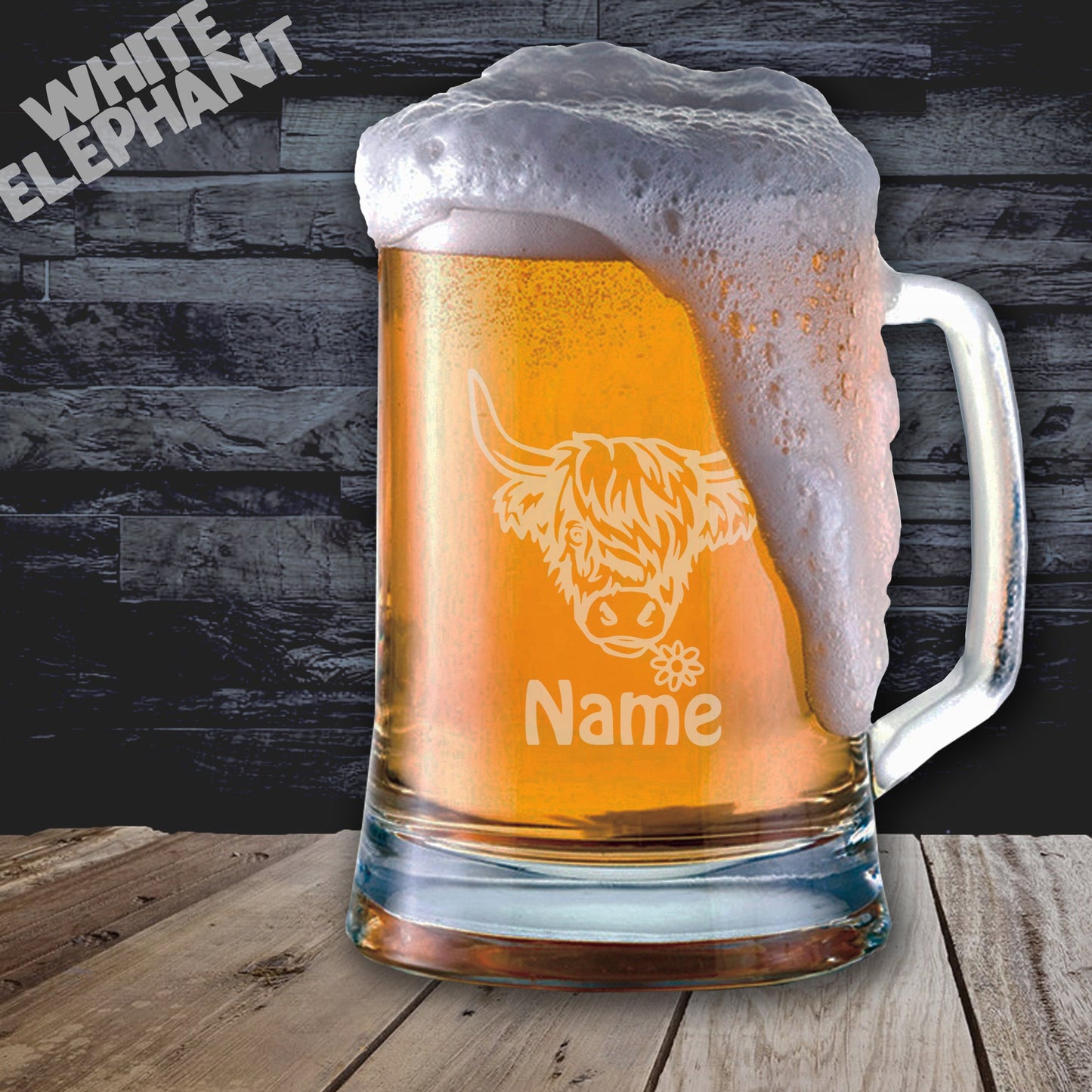 Personalised Highland Cow Laser Etched Whiskey / High-Ball / Pint / Tankard Glass