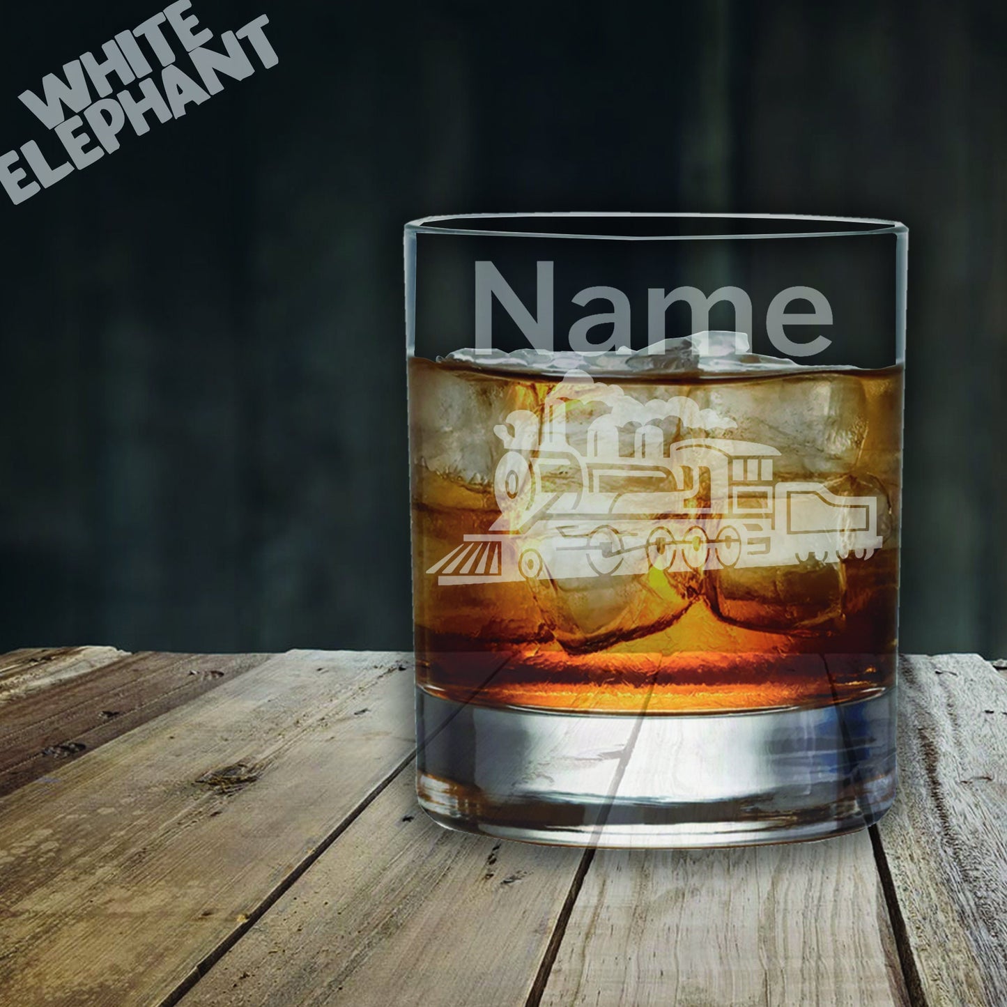 Personalised Train Laser Etched Whiskey / High-Ball / Pint / Tankard Glass