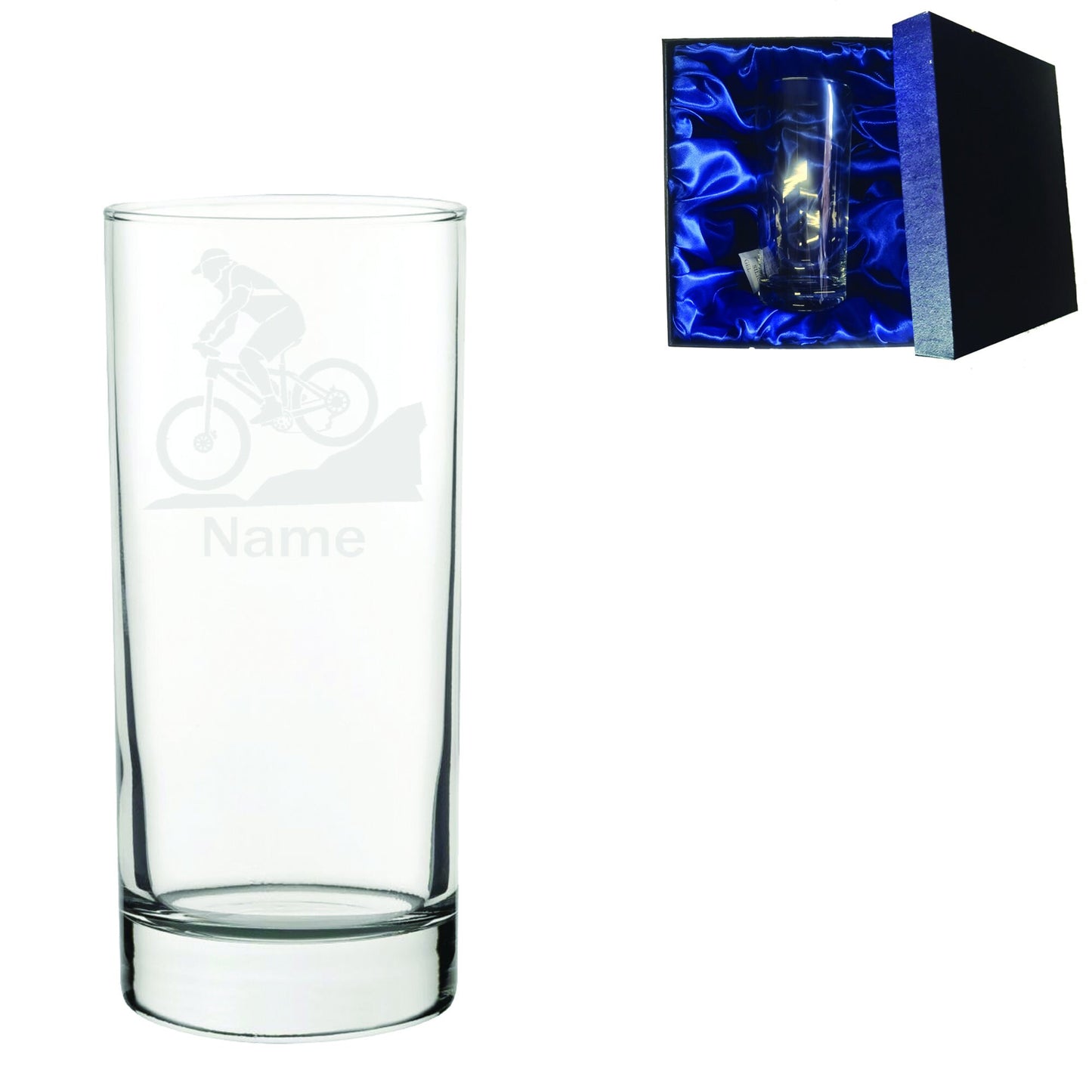 Personalised Mountain Biker Laser Etched Whiskey / High-Ball / Pint / Tankard Glass