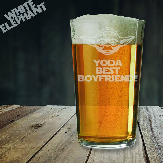 Star Wars Yoda Best Boyfriend Inspired Laser Etched Whiskey / High-Ball / Pint / Tankard Glass