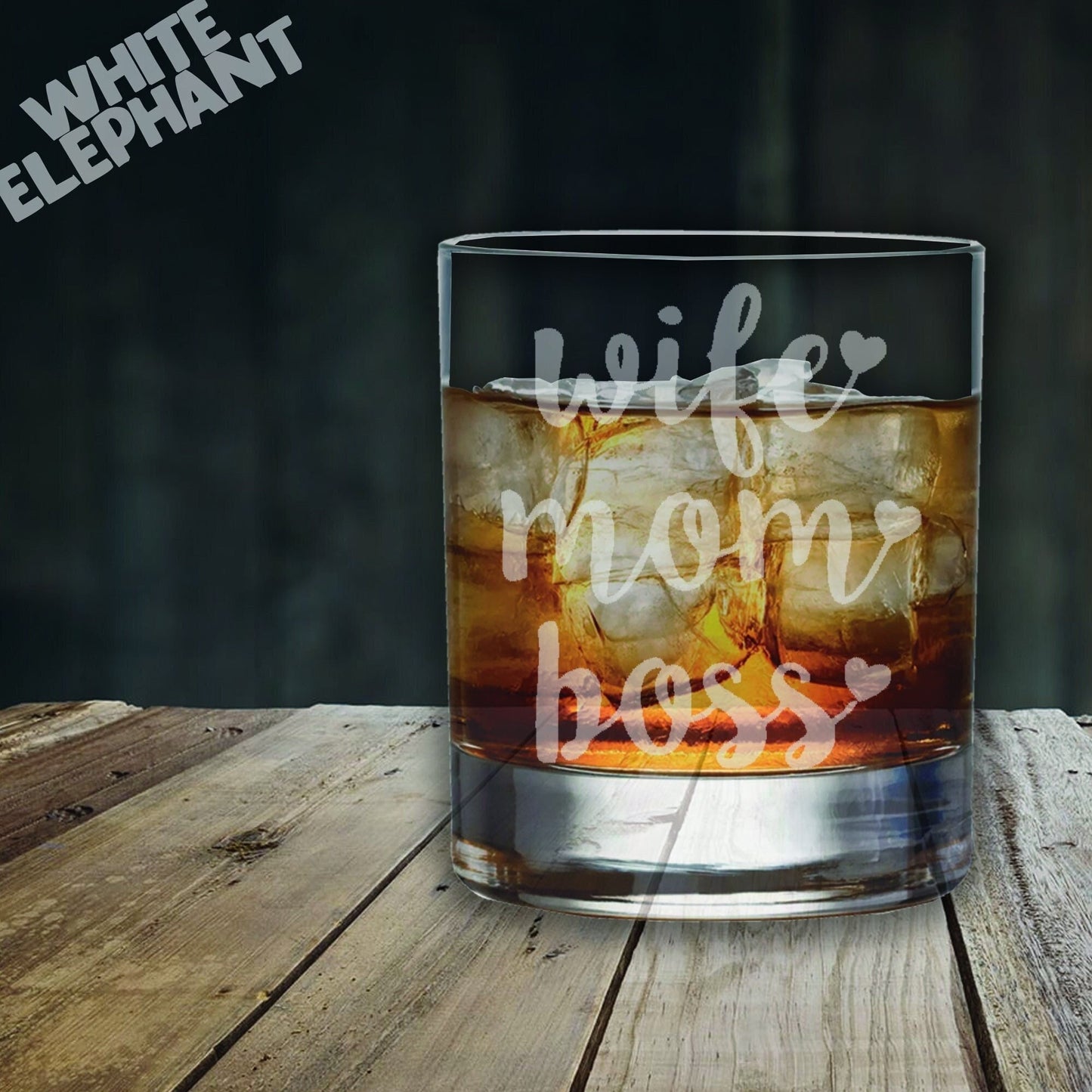 Wife Mom Boss Funny Laser Etched Whiskey / High-Ball / Pint / Tankard Glass