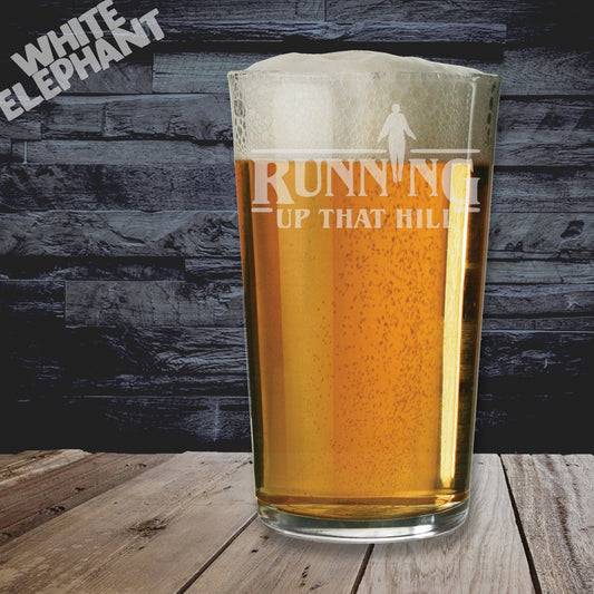 Running up That Hill Inspired Laser Etched Whiskey / High-Ball / Pint / Tankard Glass
