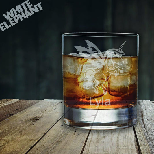 Personalised Unicorn Laser Etched Whiskey / High-Ball / Pint / Tankard Glass