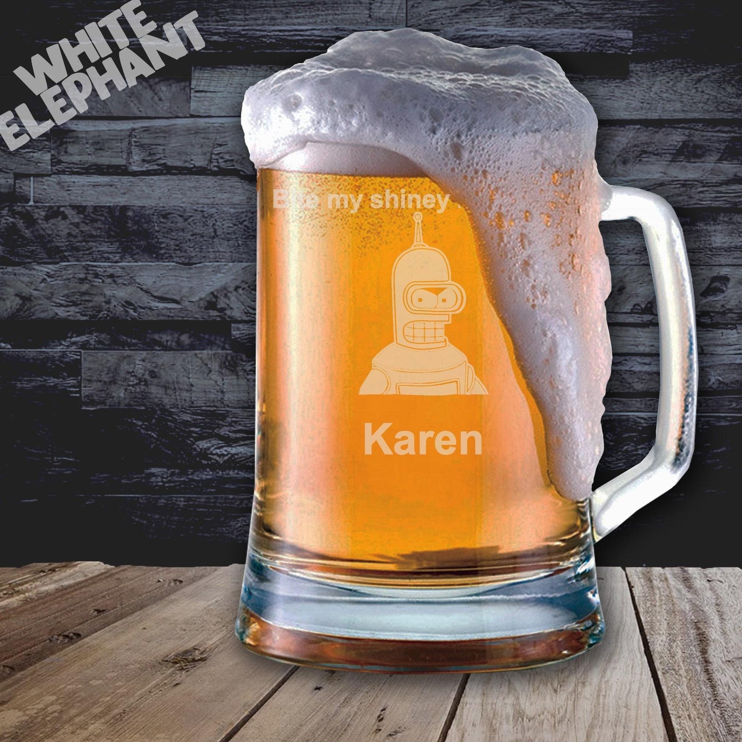 Personalised Futurama Bite My Bender Inspired Laser Etched Whiskey / High-Ball / Pint / Tankard Glass