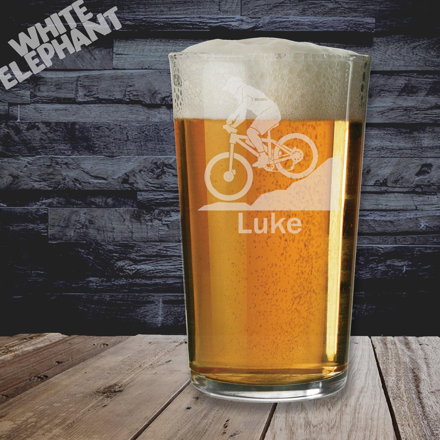 Personalised Mountain Biker Laser Etched Whiskey / High-Ball / Pint / Tankard Glass