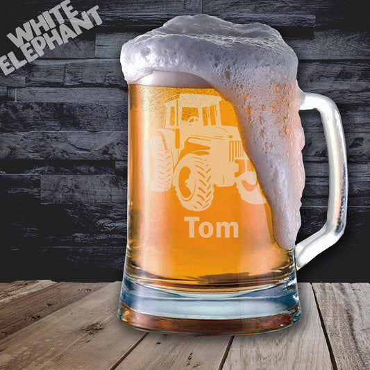 Personalised Tractor Farming Laser Etched Whiskey / High-Ball / Pint / Tankard Glass