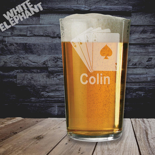 Personalised Playing Cards Laser Etched Whiskey / High-Ball / Pint / Tankard Glass