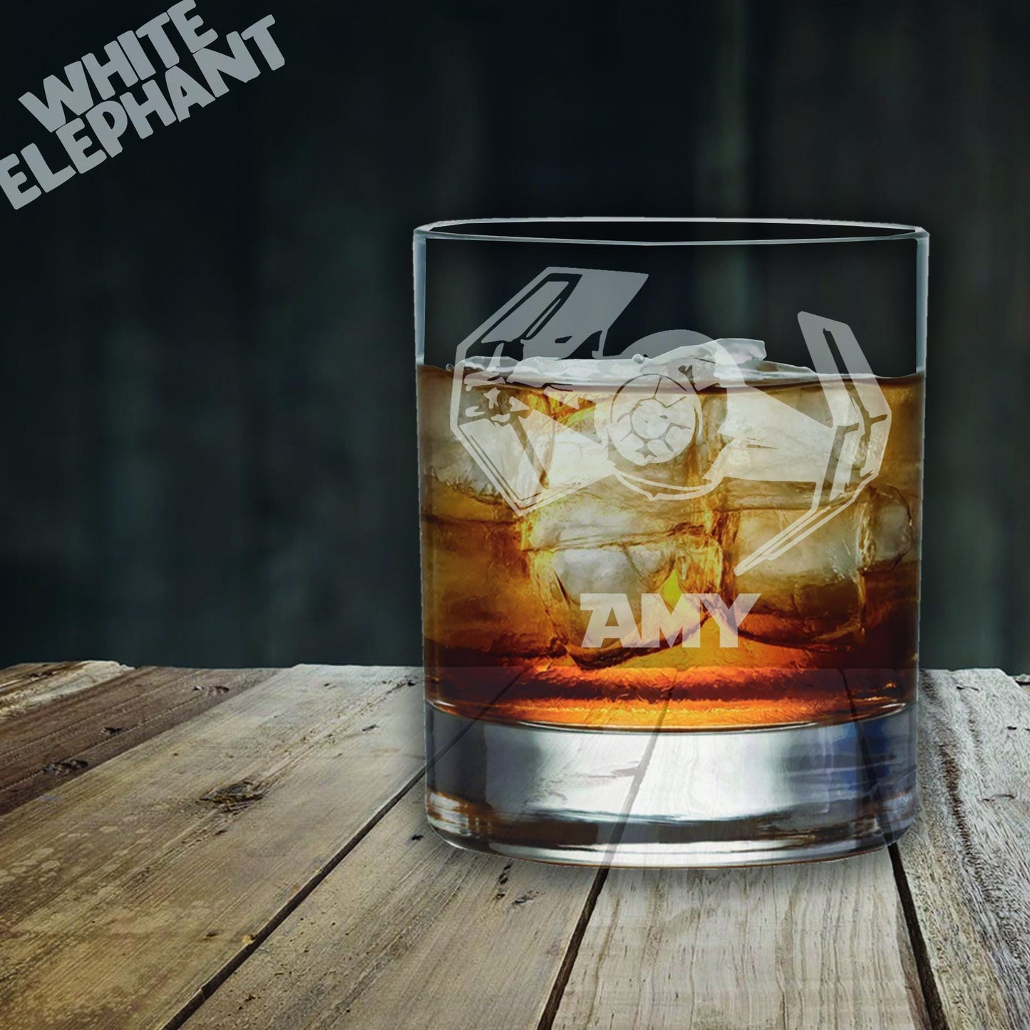 Personalised Star Wars Tie Fighter Inspired Laser Etched Whiskey / High-Ball / Pint / Tankard Glass