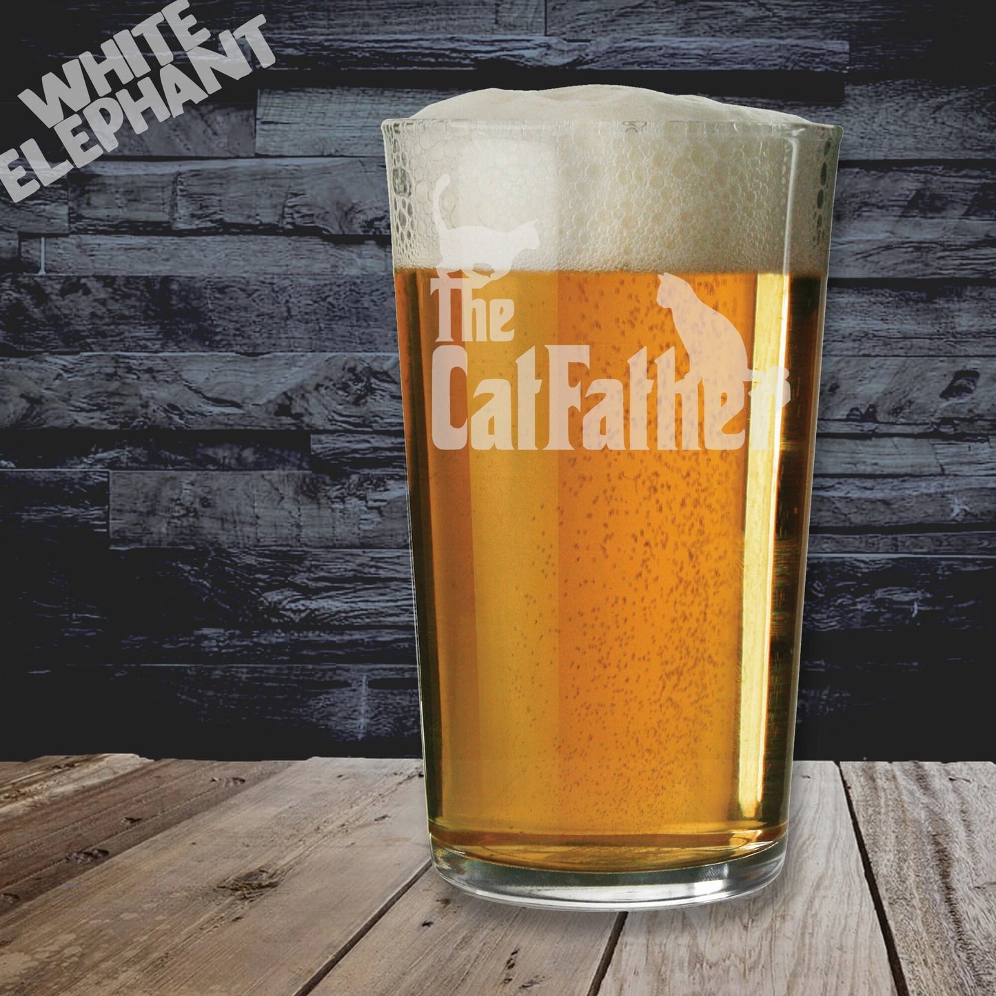 Cat Father Glass Laser Etched Whiskey, Highball, Pint or Tankard