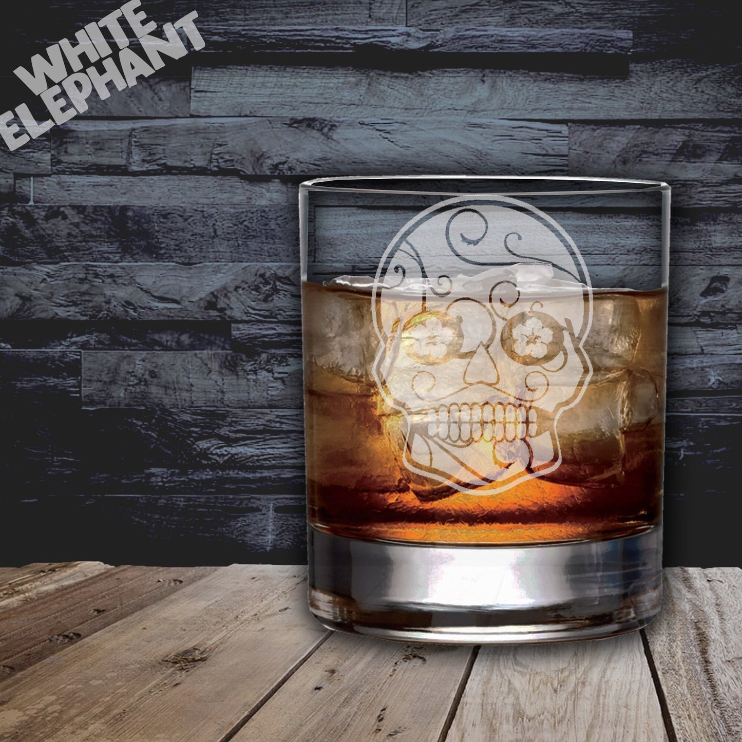 Sugar Skull Flower Design Laser Etched Whiskey / High-Ball / Pint / Tankard Glass