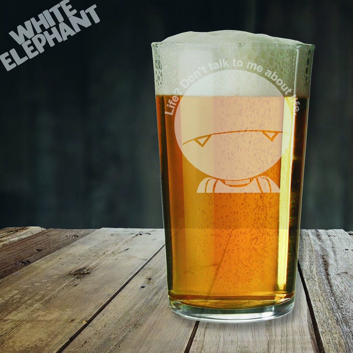 Hitchhiker's Guide to the Galaxy Marvin Inspired Laser Etched Whiskey / High-Ball / Pint / Tankard Glass