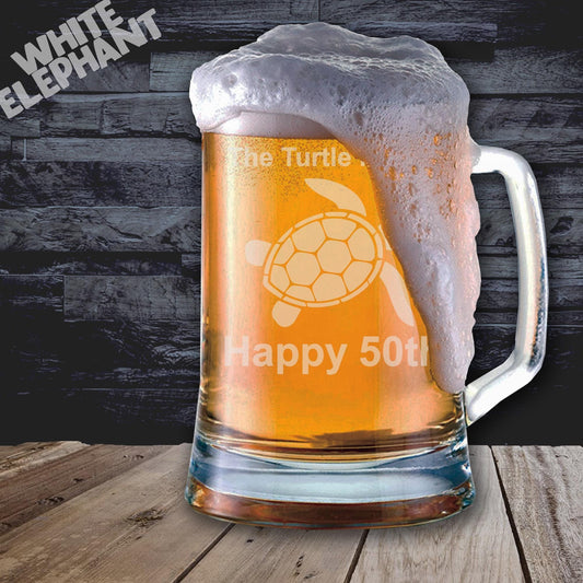 Personalised Turtle Laser Etched Whiskey / High-Ball / Pint / Tankard Glass