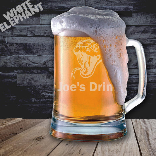 Personalised Snake Laser Etched Whiskey / High-Ball / Pint / Tankard Glass
