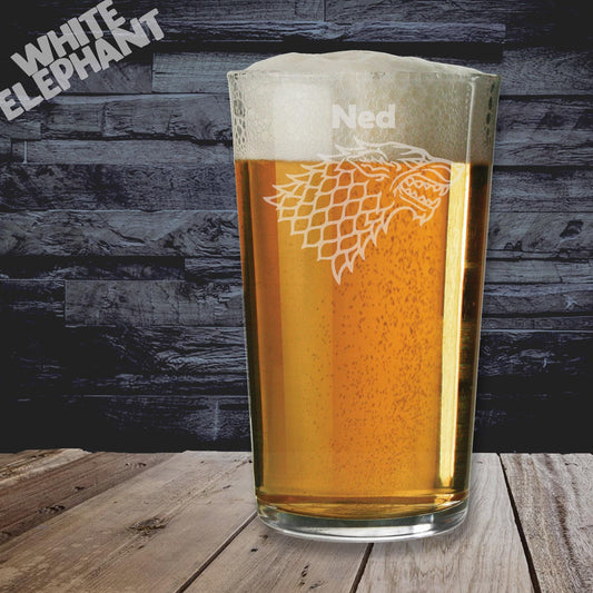 Personalised Stark Game Of Thrones Inspired Laser Etched Whiskey / High-Ball / Pint / Tankard Glass