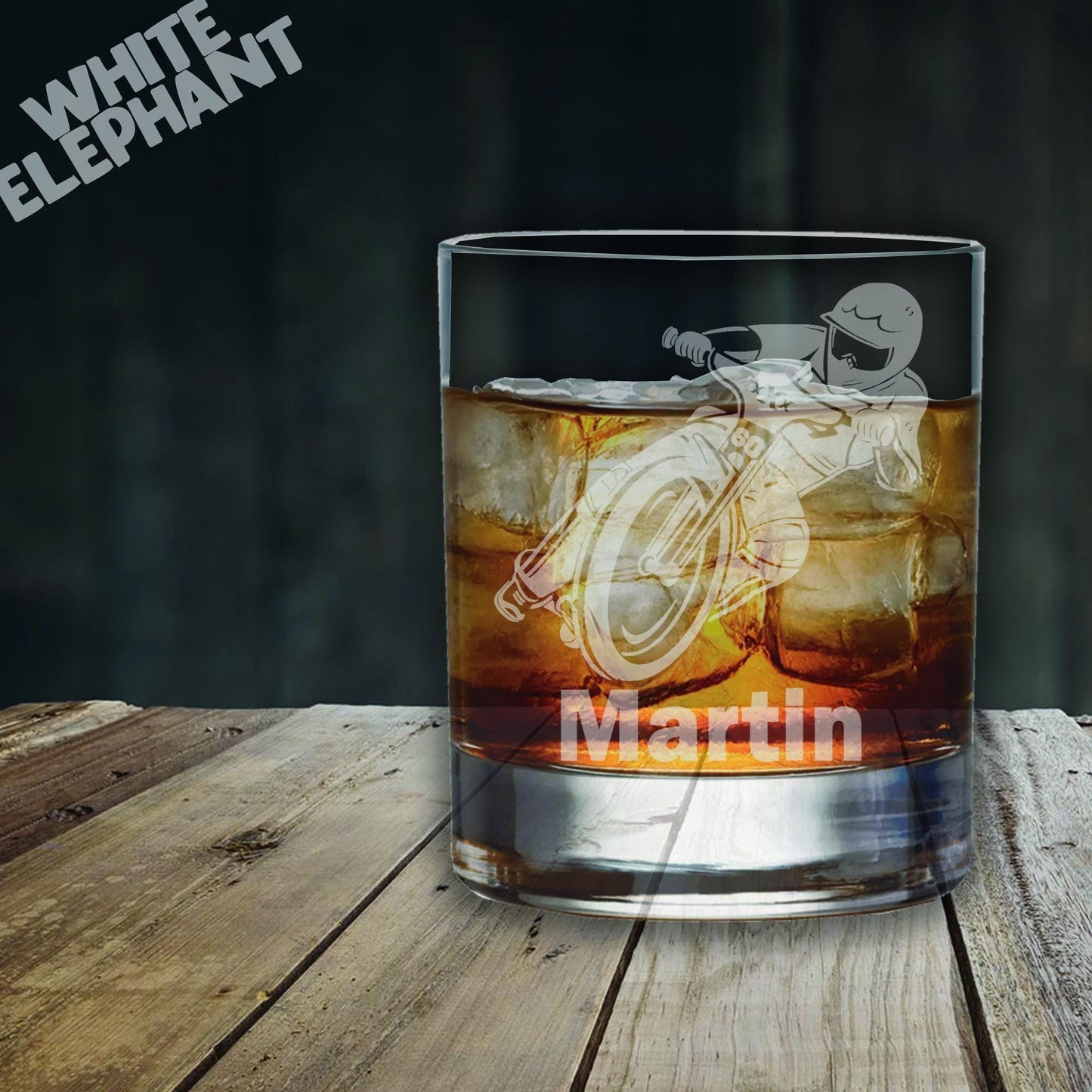 Personalised Motorcycle Speedway Laser Etched Whiskey / High-Ball / Pint / Tankard Glass