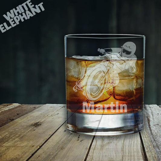 Personalised Motorcycle Speedway Laser Etched Whiskey / High-Ball / Pint / Tankard Glass