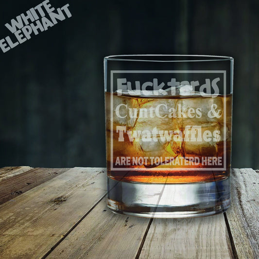 Swearing Cake and Waffle Funny Insulting Laser Etched Whiskey / High-Ball / Pint / Tankard Glass