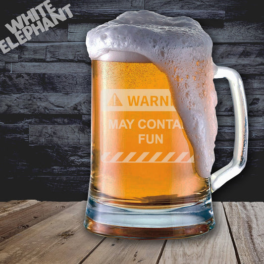 Warning May Contain Fun Laser Etched Whiskey / High-Ball / Pint / Tankard Glass