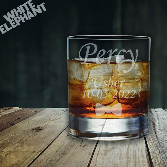 Personalised Usher Wedding Laser Etched Whiskey / High-Ball / Pint / Tankard Glass