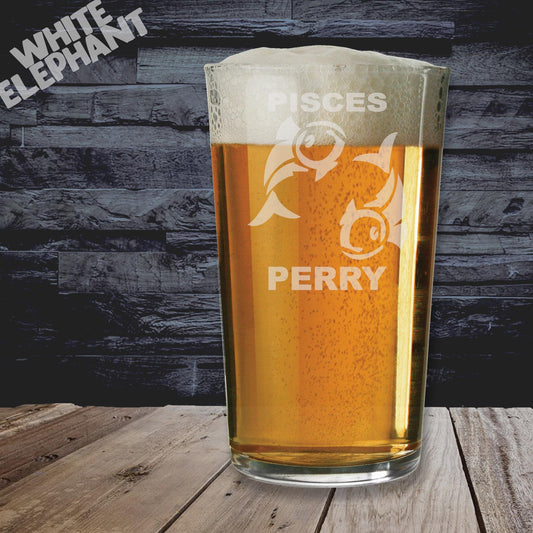 Personalised Zodiac Pisces Laser Etched Whiskey / High-Ball / Pint / Tankard Glass