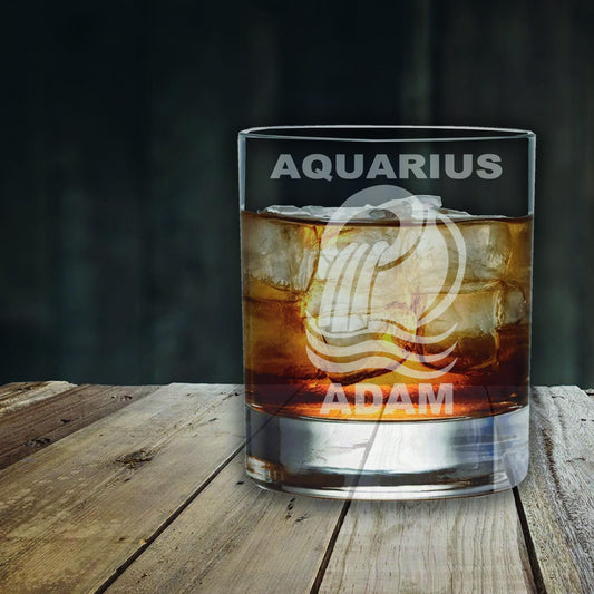 Personalised Zodiac Aquarius Laser Etched Whiskey / High-Ball / Pint / Tankard Glass