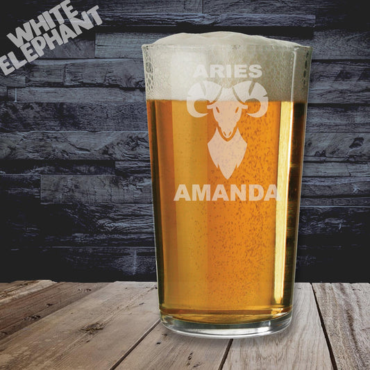 Personalised Zodiac Aries Laser Etched Whiskey / High-Ball / Pint / Tankard Glass