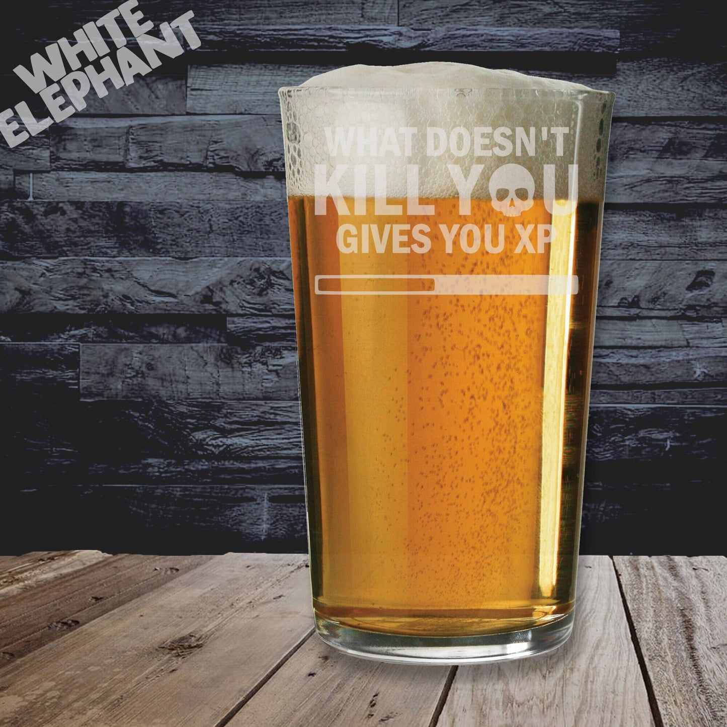 What Doesn't Kill You Gives You XP Glass - Laser Etched Whiskey, Highball, Pint or Tankard