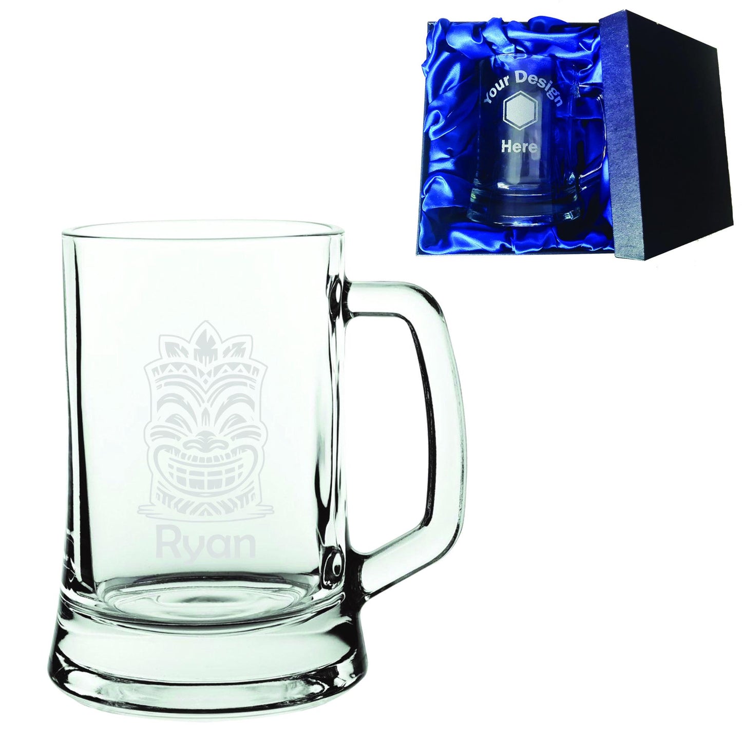 Personalized Tiki Mask Glass - Laser Etched Whiskey, Highball, Pint or Tankard