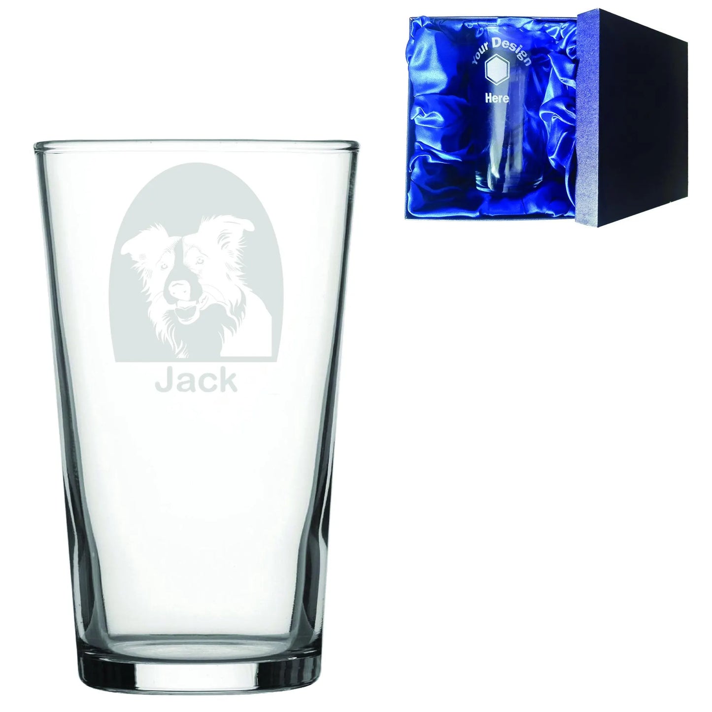 Personalised Border Collie Glass - Laser Etched Whiskey, Highball, Pint or Tankard