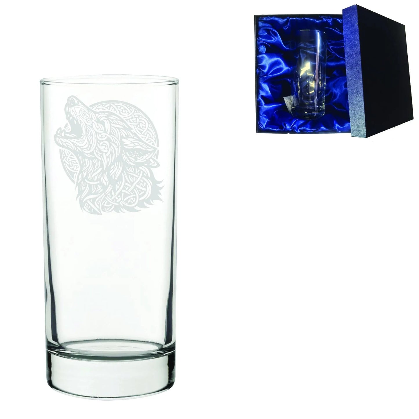 Tribal Wolf Laser Etched Whiskey / High-Ball / Pint / Tankard Glass