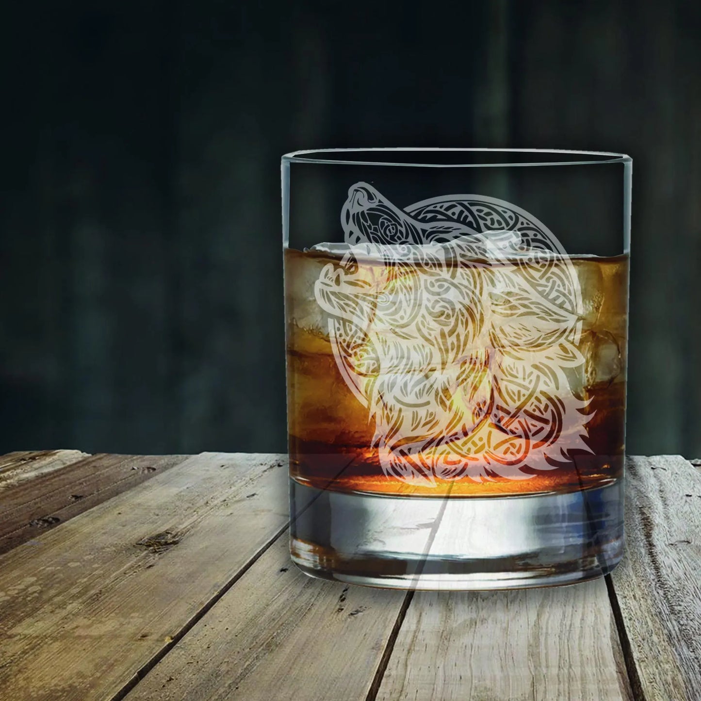 Tribal Wolf Laser Etched Whiskey / High-Ball / Pint / Tankard Glass