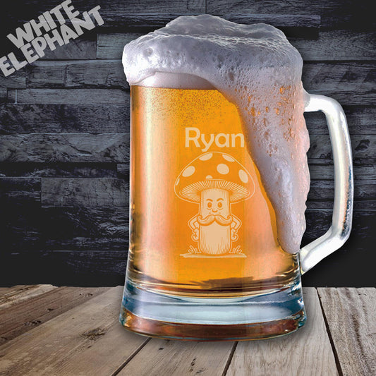 Personalized Mad Mushroom Glass - Laser Etched Whiskey, Highball, Pint or Tankard