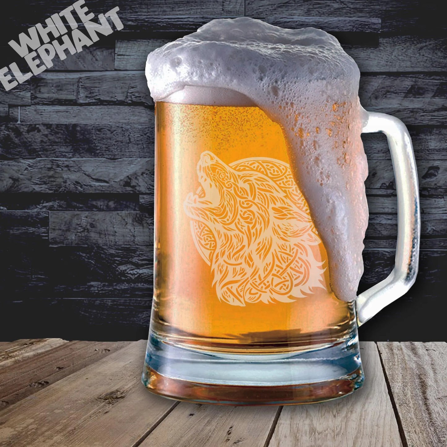Tribal Wolf Laser Etched Whiskey / High-Ball / Pint / Tankard Glass
