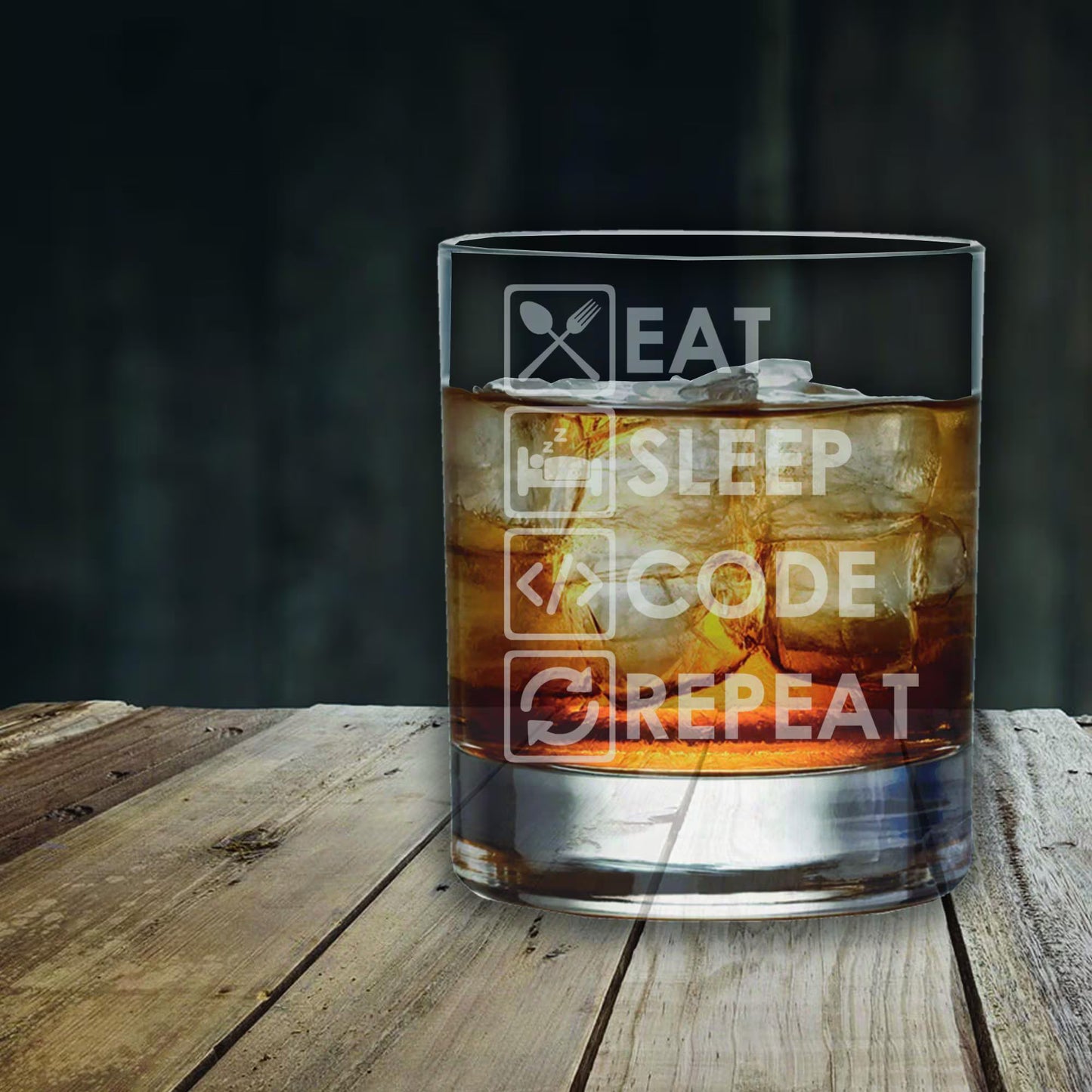 Eat Sleep Code Repeat - Laser Etched Whiskey, Highball, Pint or Tankard Glass