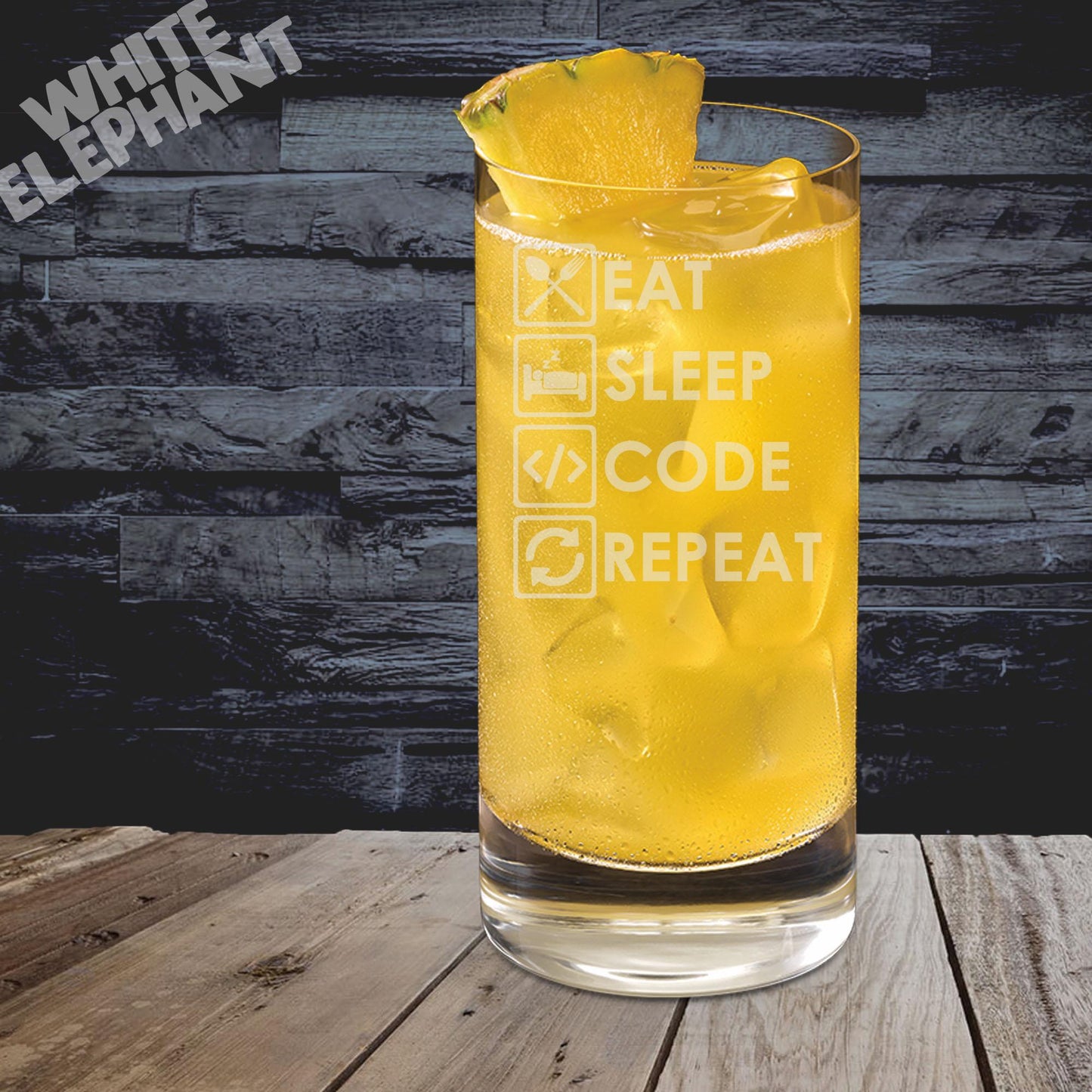 Eat Sleep Code Repeat - Laser Etched Whiskey, Highball, Pint or Tankard Glass