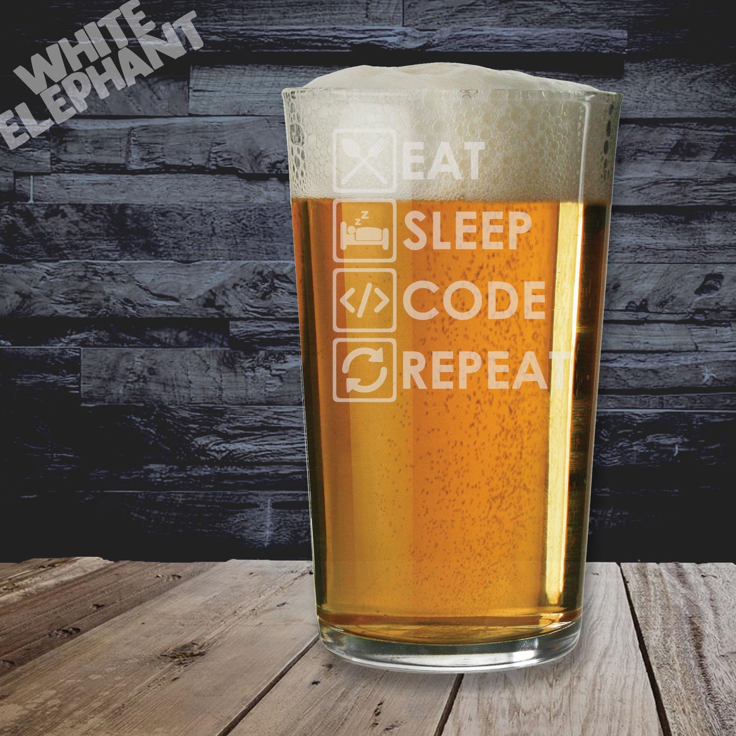 Eat Sleep Code Repeat - Laser Etched Whiskey, Highball, Pint or Tankard Glass