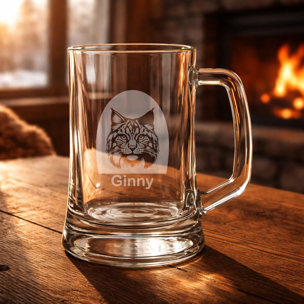Personalized American Lynx Cat Glass - Laser Etched Whiskey, Highball, Pint or Tankard