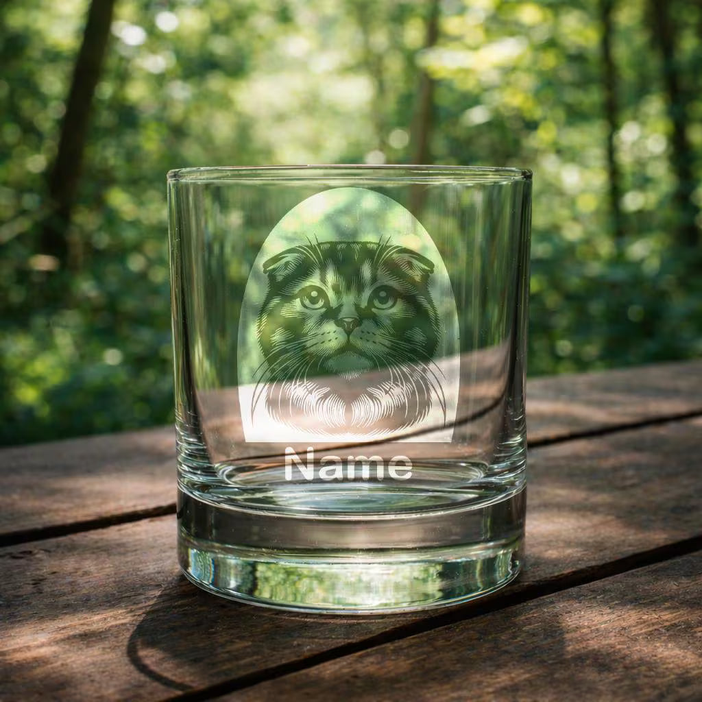 Personalised Scottish Fold Cat Glass - Laser Etched Whiskey, Highball, Pint or Tankard