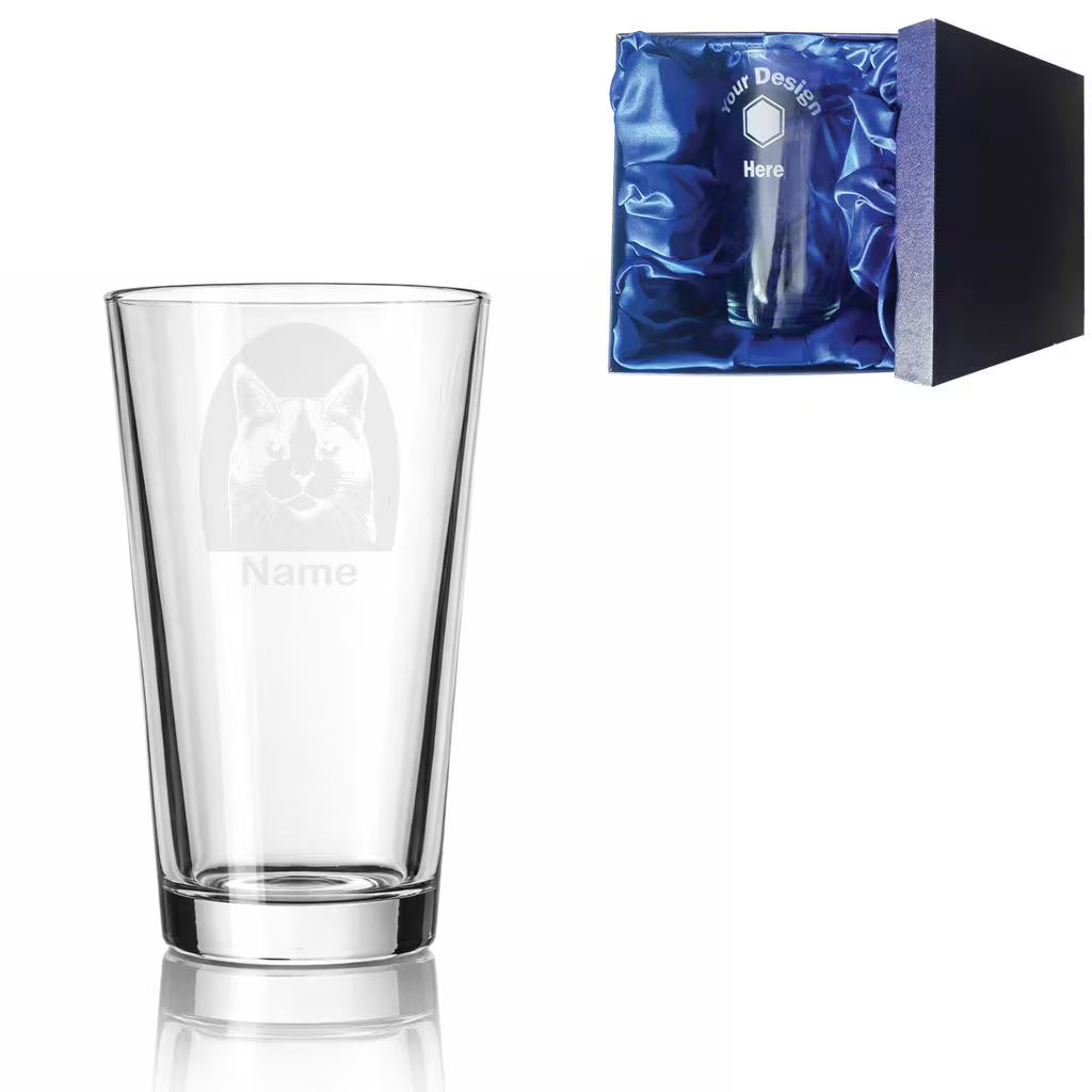 Personalised Snowshoe Shorthair Cat Glass - Laser Etched Whiskey, Highball, Pint or Tankard