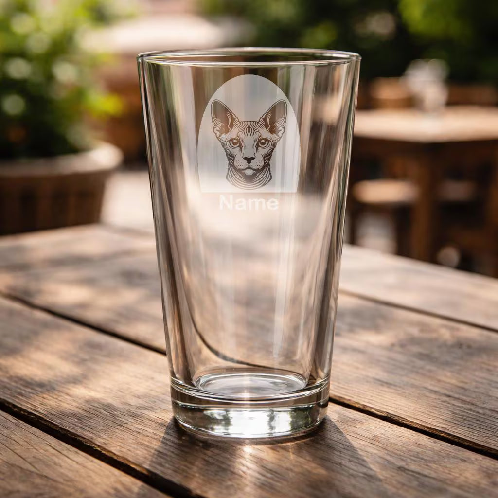 Personalised Sphynx Cat Glass - Laser Etched Whiskey, Highball, Pint or Tankard