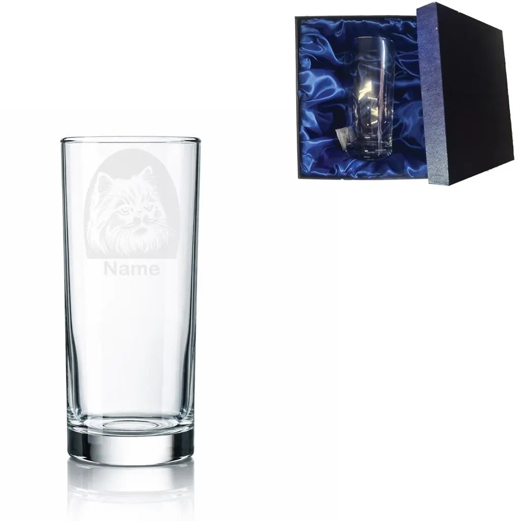 Personalised York Longhair Cat Glass - Laser Etched Whiskey, Highball, Pint or Tankard