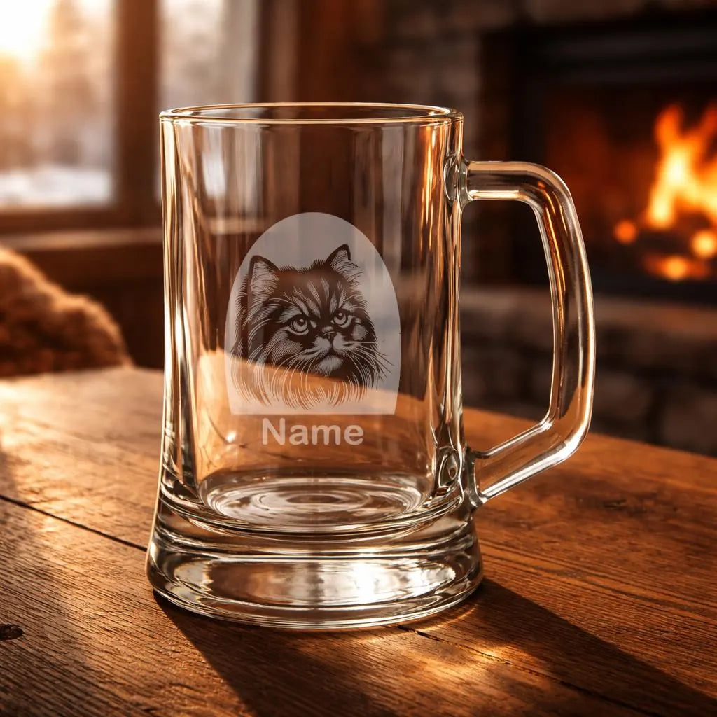 Personalised York Longhair Cat Glass - Laser Etched Whiskey, Highball, Pint or Tankard