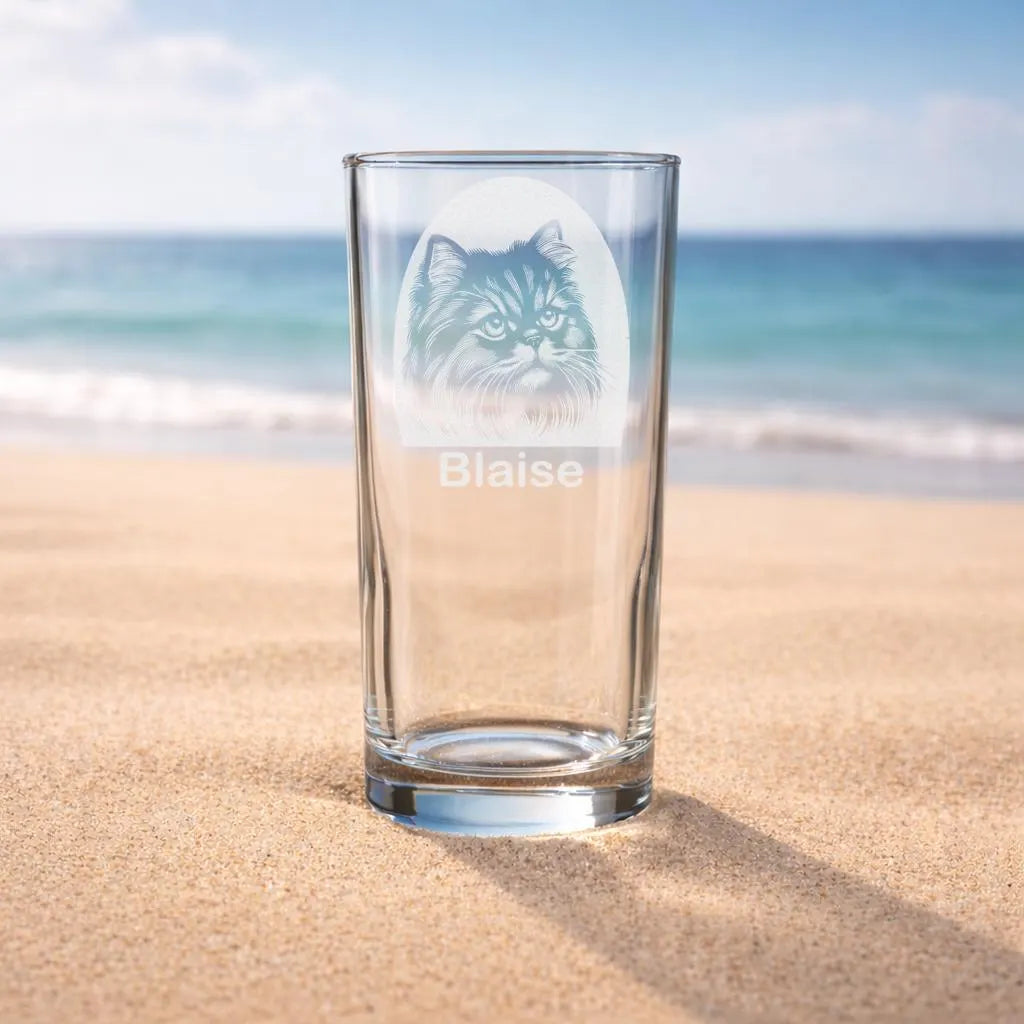 Personalised York Longhair Cat Glass - Laser Etched Whiskey, Highball, Pint or Tankard
