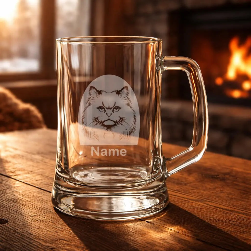 Personalised Chantilly Tiffany Cat Glass - Laser Etched Whiskey, Highball, Pint or Tankard