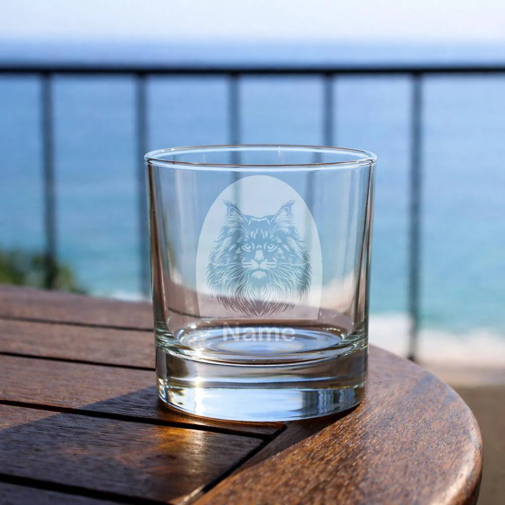 Personalised Maine Coon Cat Glass - Laser Etched Whiskey, Highball, Pint or Tankard
