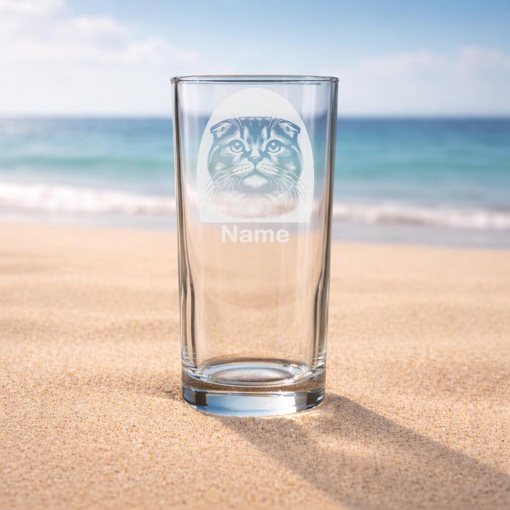 Personalised Scottish Fold Cat Glass - Laser Etched Whiskey, Highball, Pint or Tankard