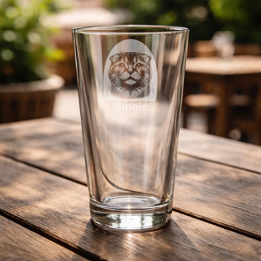 Personalised Scottish Fold Cat Glass - Laser Etched Whiskey, Highball, Pint or Tankard